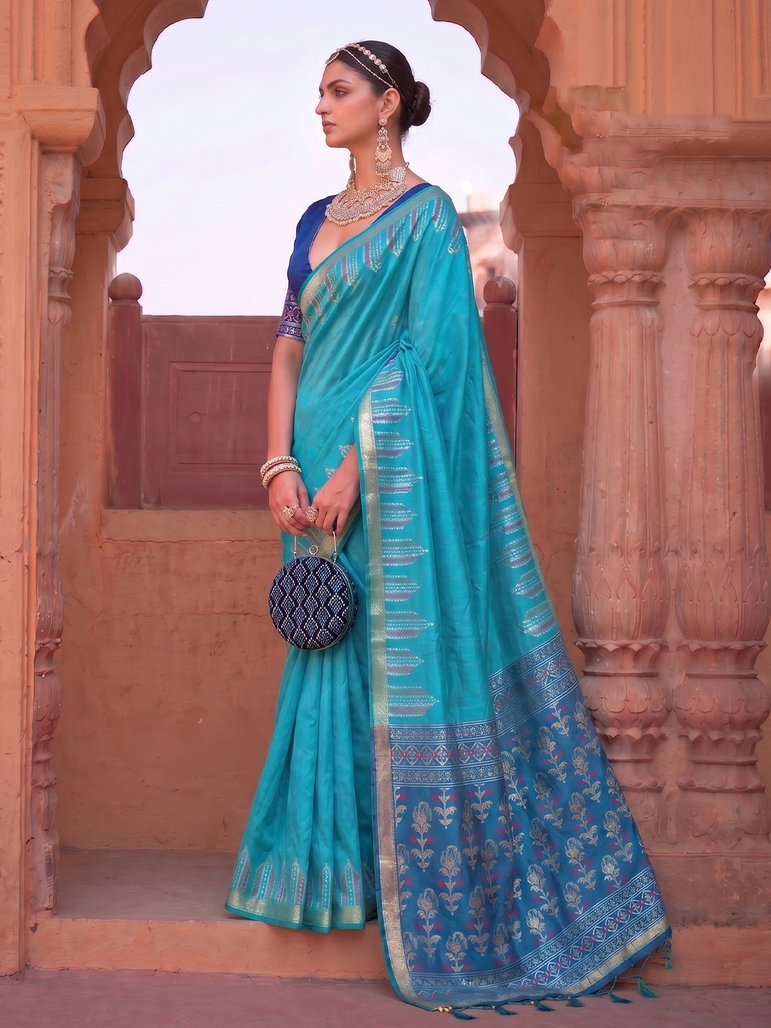 Sutriti Sky Blue Soft Silk Saree for Women Festive Party Traditional Wedding Ethnic Wear