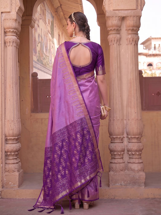 Sutriti Lavender Soft Silk Saree for Women Festive Party Traditional Wedding Ethnic Saree