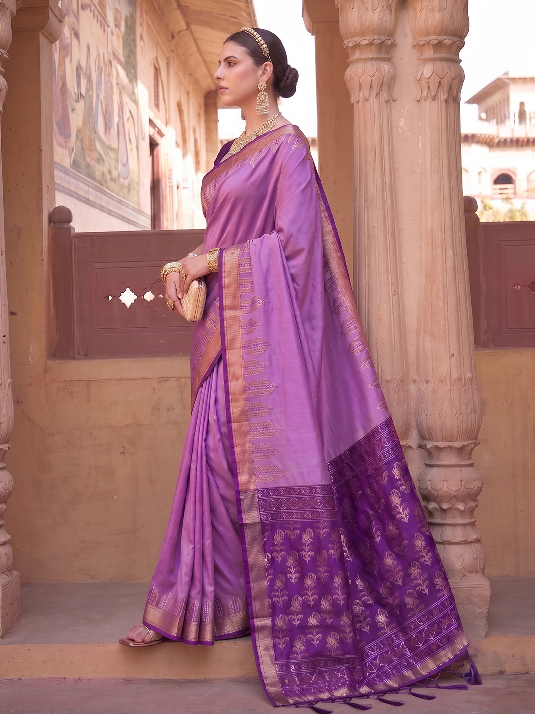 Sutriti Lavender Soft Silk Saree for Women Festive Party Traditional Wedding Ethnic Saree