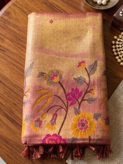 Sutriti Rose Pink Premium Tissue Silk Saree | Festive Embroidered Ethnic Wear For Modern Women