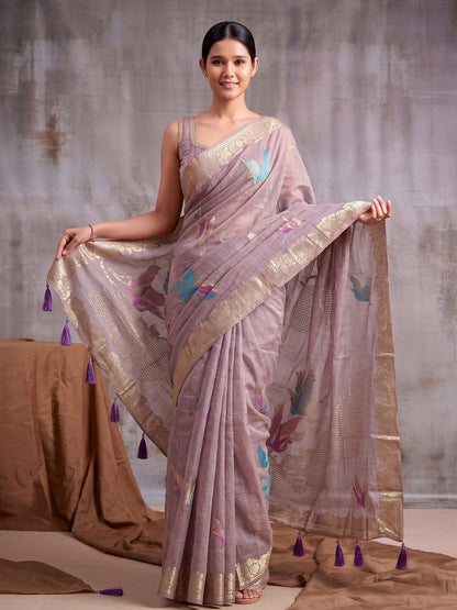Sutriti Mauve Cotton Saree for Women Festive Traditional Party Ethnic Wedding Saree
