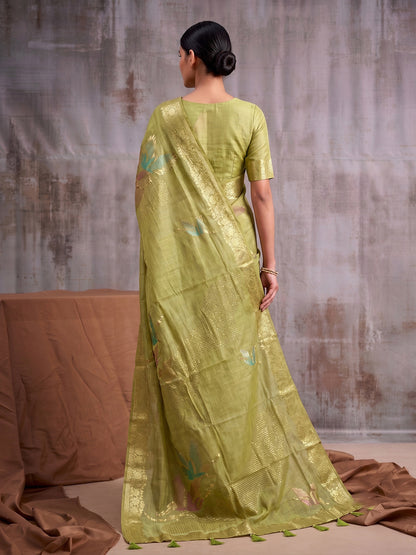 Sutriti Olive Green Cotton Saree for Women Festive Party Wedding Traditional Saree