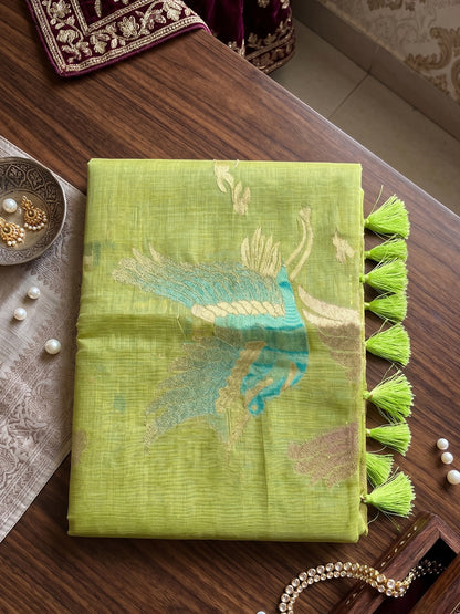 Sutriti Olive Green Cotton Saree for Women Festive Party Wedding Traditional Saree