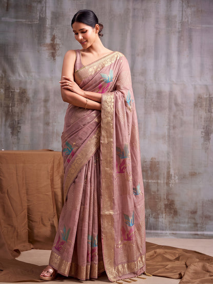 Sutriti Rose Pink Cotton Saree for Women Festive Traditional Party Ethnic Wear