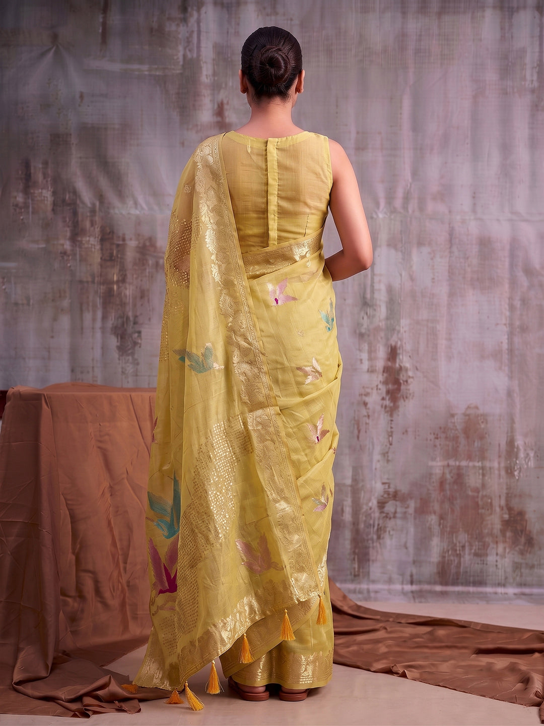 Sutriti Mustard Yellow Cotton Saree for Women Festive Party Traditional Ethnic Saree
