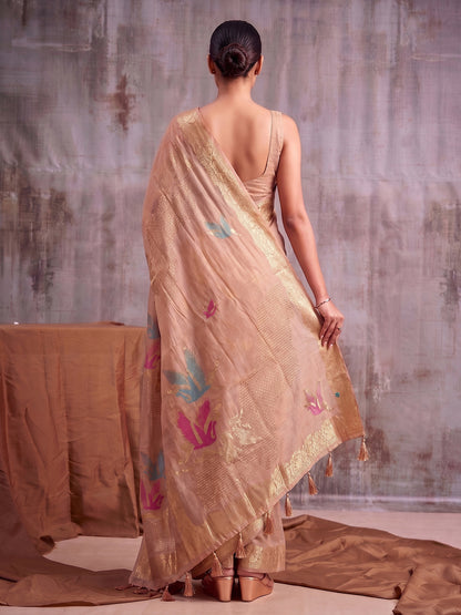 Sutriti Beige Cotton Saree for Women Festive Traditional Wedding Party Ethnic Saree