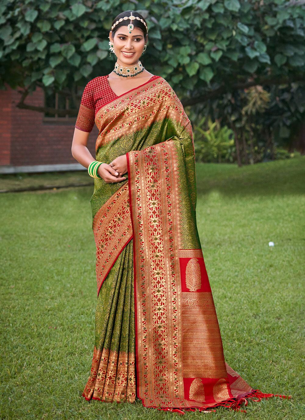 Sutriti Majestic Mhendi Green Kanjivaram Silk Saree | Bridal Heritage Collection | Limited Edition