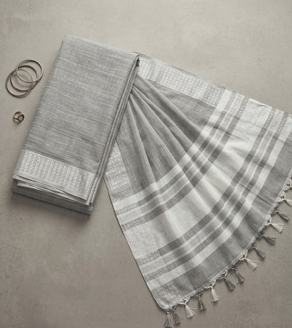 Sutriti Grey Linen Saree for Women Festive Wear Elegant Ethnic Wedding PSofty Saree