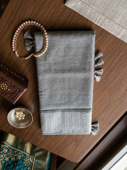 Sutriti Grey Linen Saree for Women Festive Wear Elegant Ethnic Wedding PSofty Saree