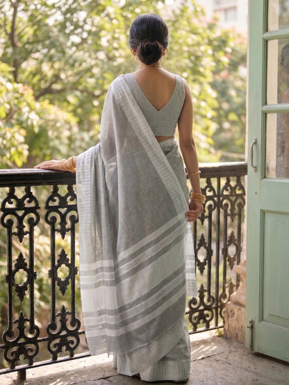 Sutriti Grey Linen Saree for Women Festive Wear Elegant Ethnic Wedding PSofty Saree