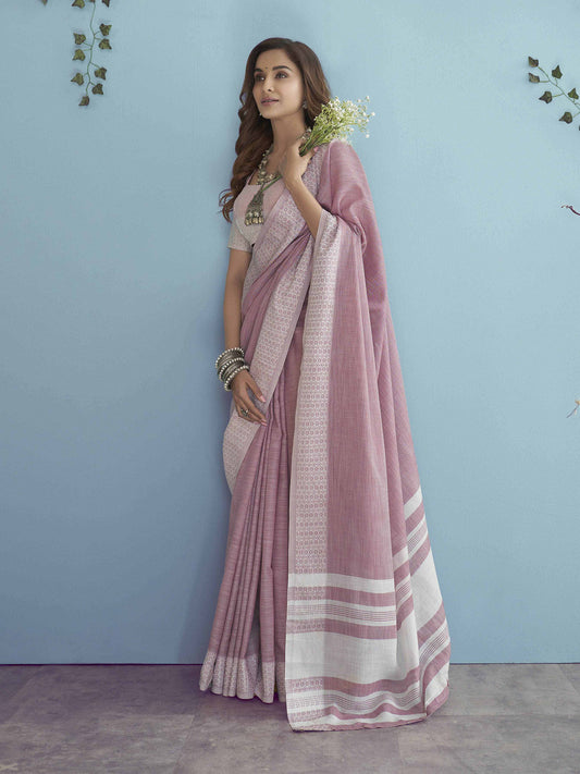 Sutriti Pink Linen Saree for Women Festive Wear Elegant Ethnic Wedding PSofty Saree