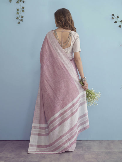 Sutriti Pink Linen Saree for Women Festive Wear Elegant Ethnic Wedding PSofty Saree