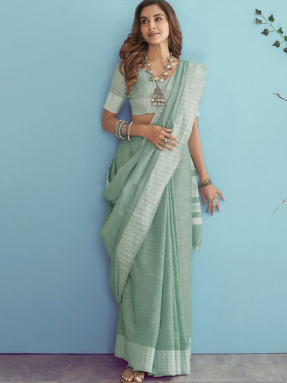 Sutriti Mehendi Green Linen Saree for Women Festive Wear Elegant Ethnic PSofty Saree