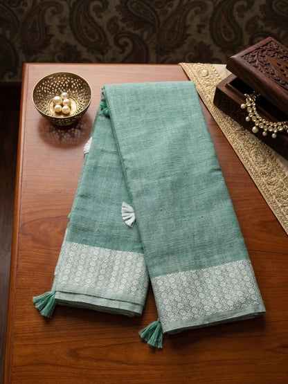 Sutriti Mehendi Green Linen Saree for Women Festive Wear Elegant Ethnic PSofty Saree