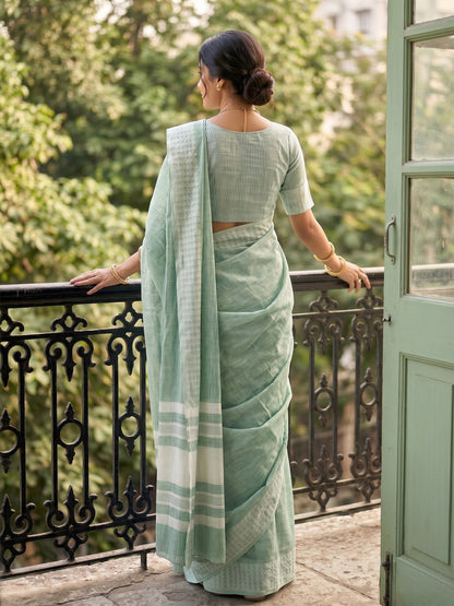 Sutriti Mehendi Green Linen Saree for Women Festive Wear Elegant Ethnic PSofty Saree