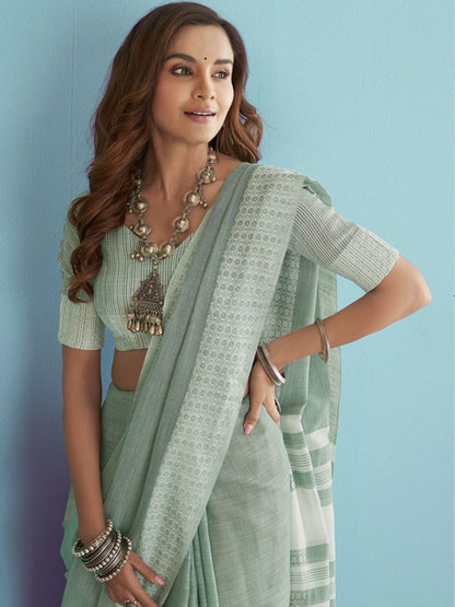Sutriti Mehendi Green Linen Saree for Women Festive Wear Elegant Ethnic PSofty Saree