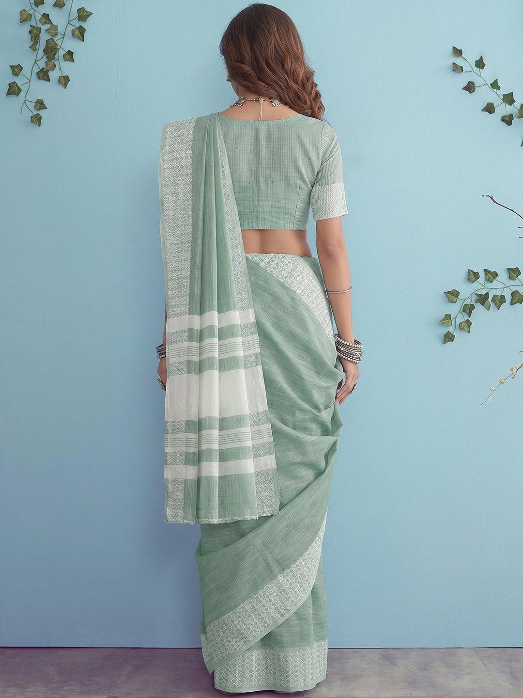 Sutriti Mehendi Green Linen Saree for Women Festive Wear Elegant Ethnic PSofty Saree