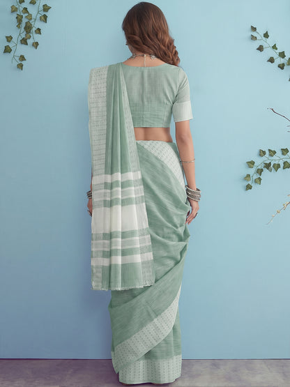 Sutriti Mehendi Green Linen Saree for Women Festive Wear Elegant Ethnic PSofty Saree