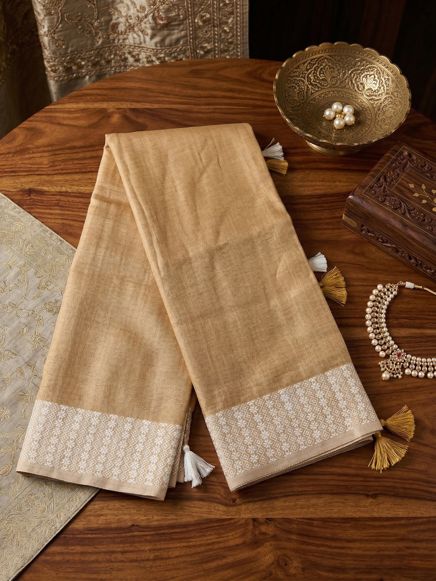 Sutriti Mustard Beige Linen Saree for Women Elegant Festive Ethnic PSofty Wear Saree