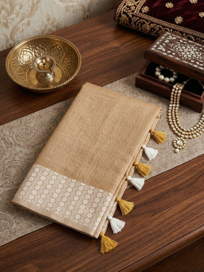Sutriti Mustard Beige Linen Saree for Women Elegant Festive Ethnic PSofty Wear Saree