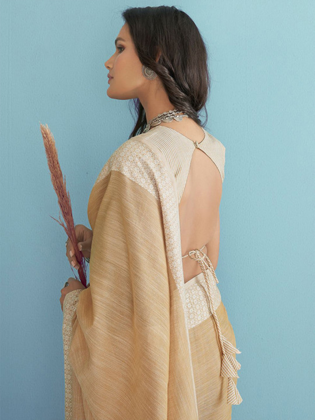 Sutriti Mustard Beige Linen Saree for Women Elegant Festive Ethnic PSofty Wear Saree