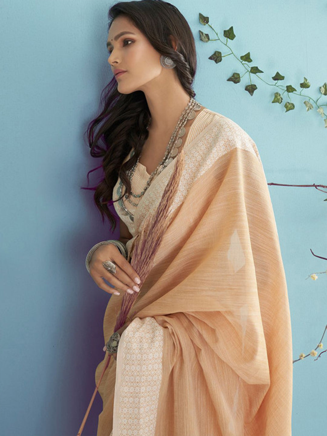 Sutriti Mustard Beige Linen Saree for Women Elegant Festive Ethnic PSofty Wear Saree
