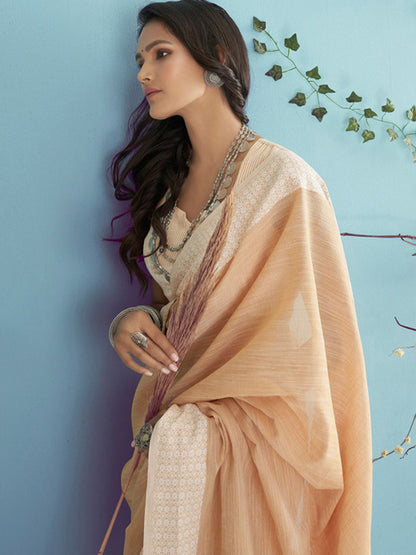 Sutriti Mustard Beige Linen Saree for Women Elegant Festive Ethnic PSofty Wear Saree