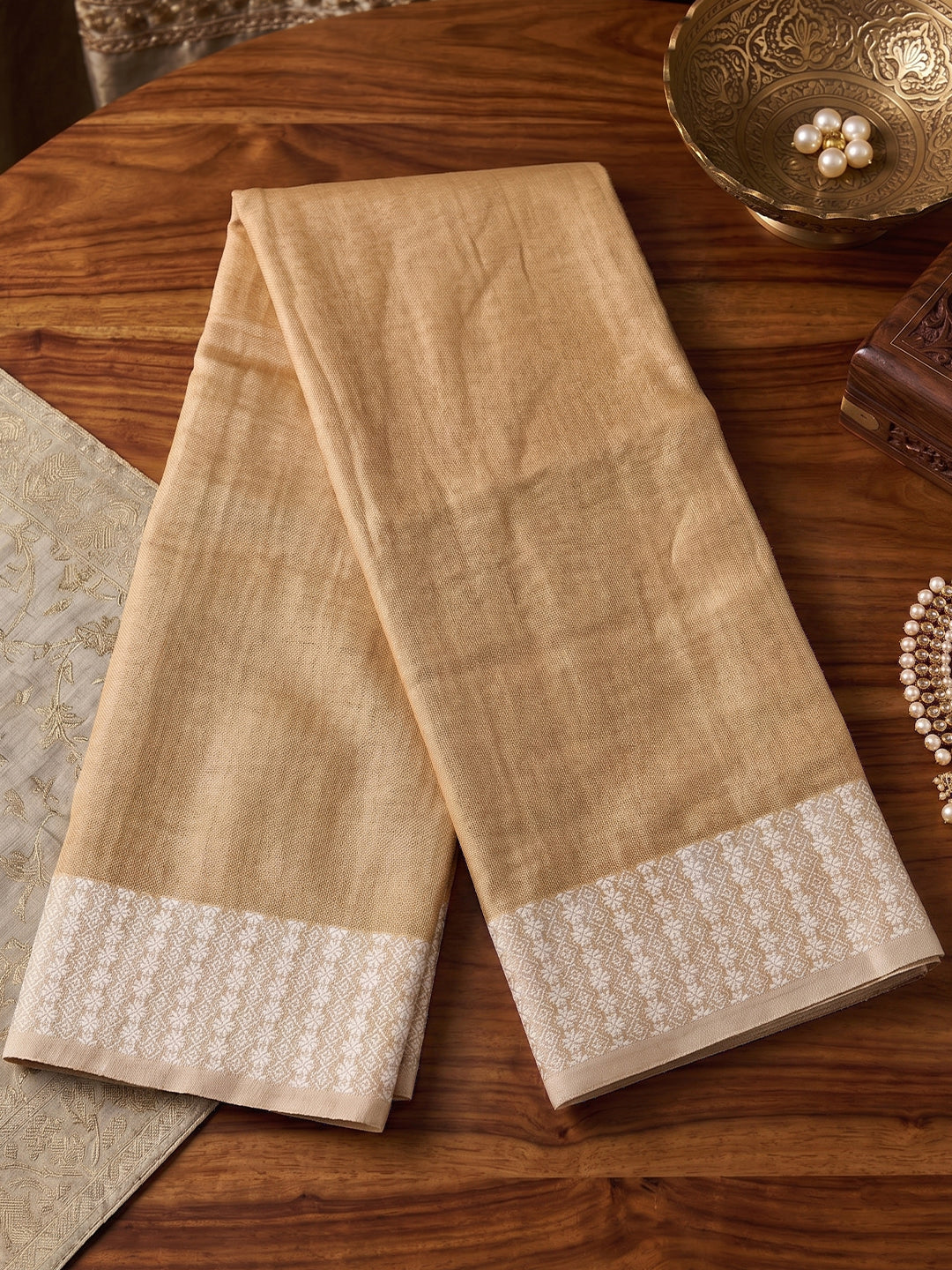 Sutriti Mustard Beige Linen Saree for Women Elegant Festive Ethnic PSofty Wear Saree