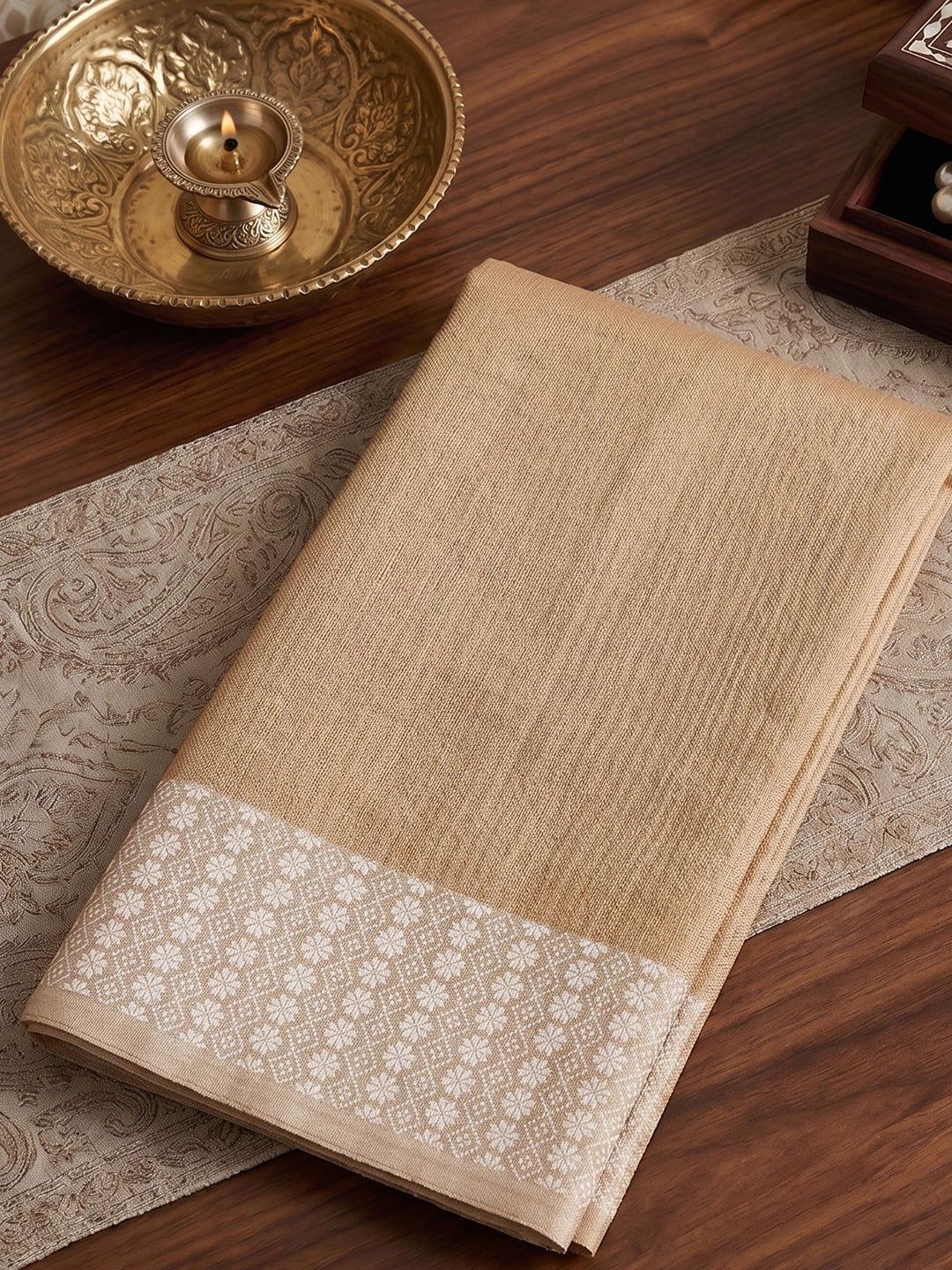 Sutriti Mustard Beige Linen Saree for Women Elegant Festive Ethnic PSofty Wear Saree