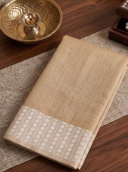 Sutriti Mustard Beige Linen Saree for Women Elegant Festive Ethnic PSofty Wear Saree