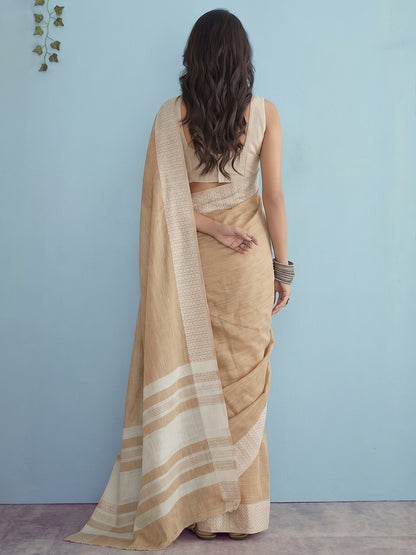 Sutriti Mustard Beige Linen Saree for Women Elegant Festive Ethnic PSofty Wear Saree