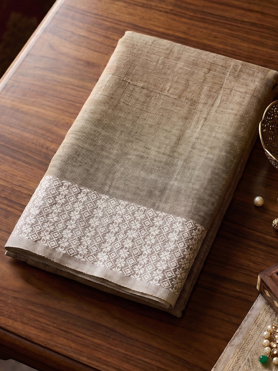 Sutriti Beige Linen Saree for Women Elegant Festive Wear Ethnic Wedding PSofty Saree