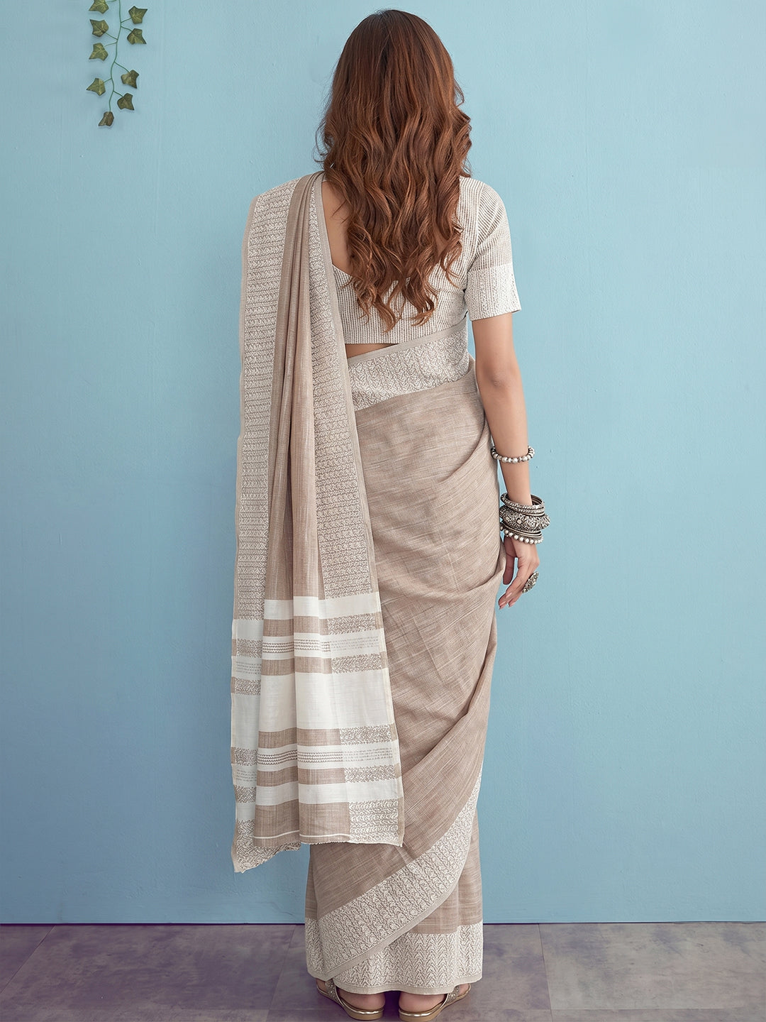 Sutriti Beige Linen Saree for Women Elegant Festive Wear Ethnic Wedding PSofty Saree