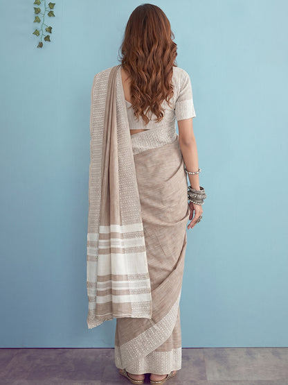 Sutriti Beige Linen Saree for Women Elegant Festive Wear Ethnic Wedding PSofty Saree