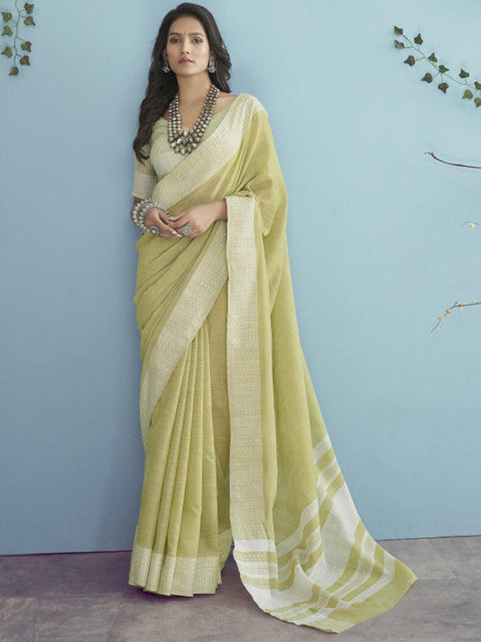 Sutriti Olive Green Linen Saree for Women Elegant Festive Ethnic PSofty Wear Saree