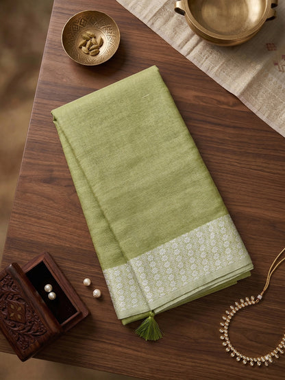 Sutriti Olive Green Linen Saree for Women Elegant Festive Ethnic PSofty Wear Saree