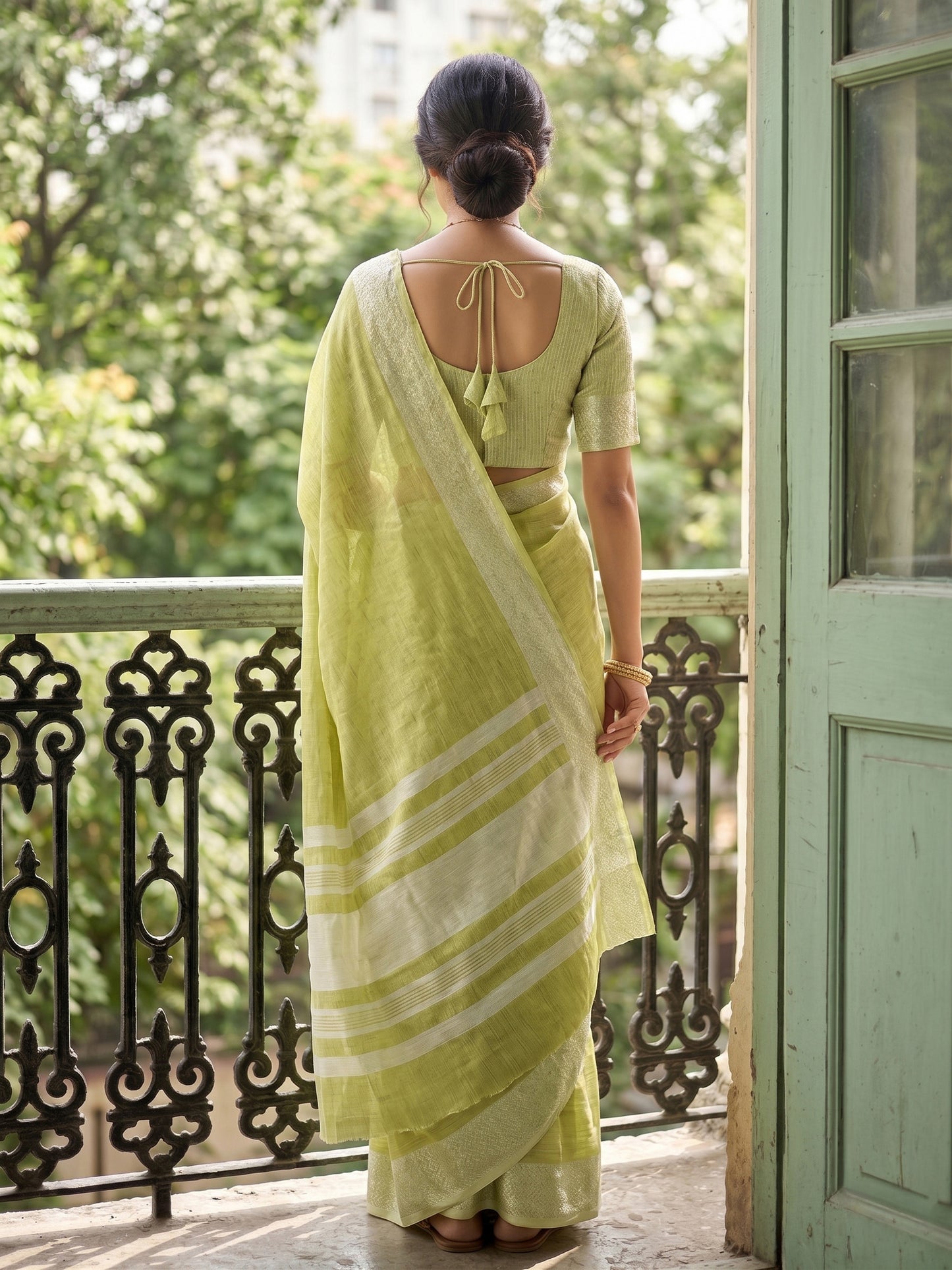 Sutriti Olive Green Linen Saree for Women Elegant Festive Ethnic PSofty Wear Saree