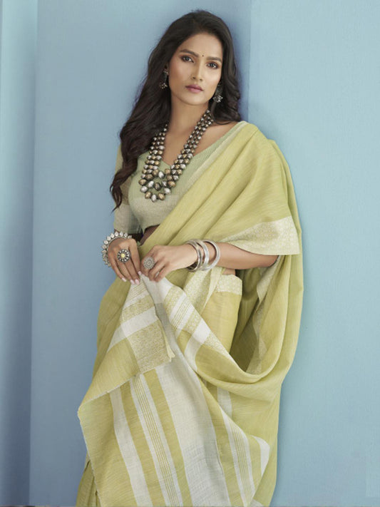 Sutriti Olive Green Linen Saree for Women Elegant Festive Ethnic PSofty Wear Saree