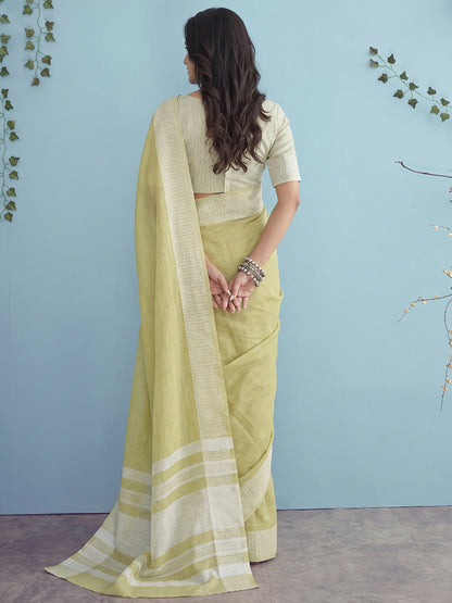 Sutriti Olive Green Linen Saree for Women Elegant Festive Ethnic PSofty Wear Saree
