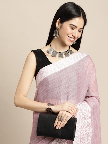 Sutriti Women Mauve Purple & Silver-Toned Woven Design Linen Blend Saree