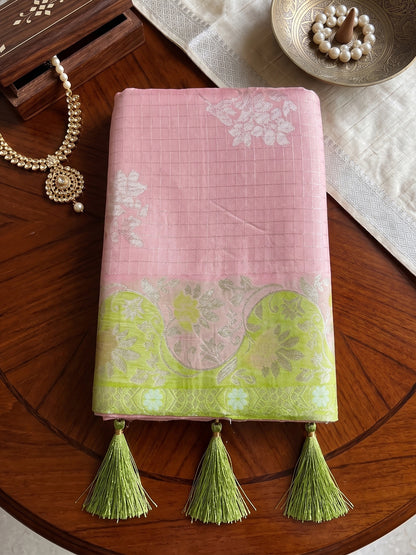 Sutriti Peach & Mehendi Green Cotton Silk Saree for Women - Festive Wedding Party Wear Ethnic Saree