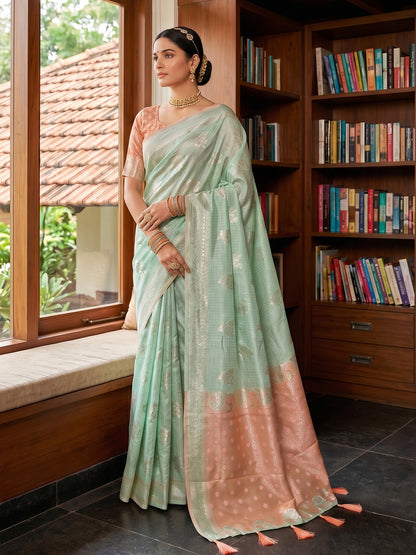 Sutriti Light Green & Pink Cotton Silk Saree for Women - Festive Wedding Party Wear Ethnic Saree