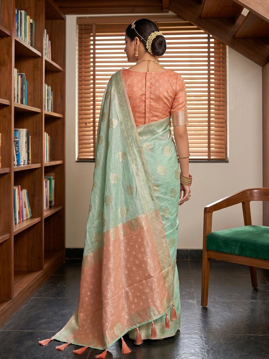 Sutriti Light Green & Pink Cotton Silk Saree for Women - Festive Wedding Party Wear Ethnic Saree