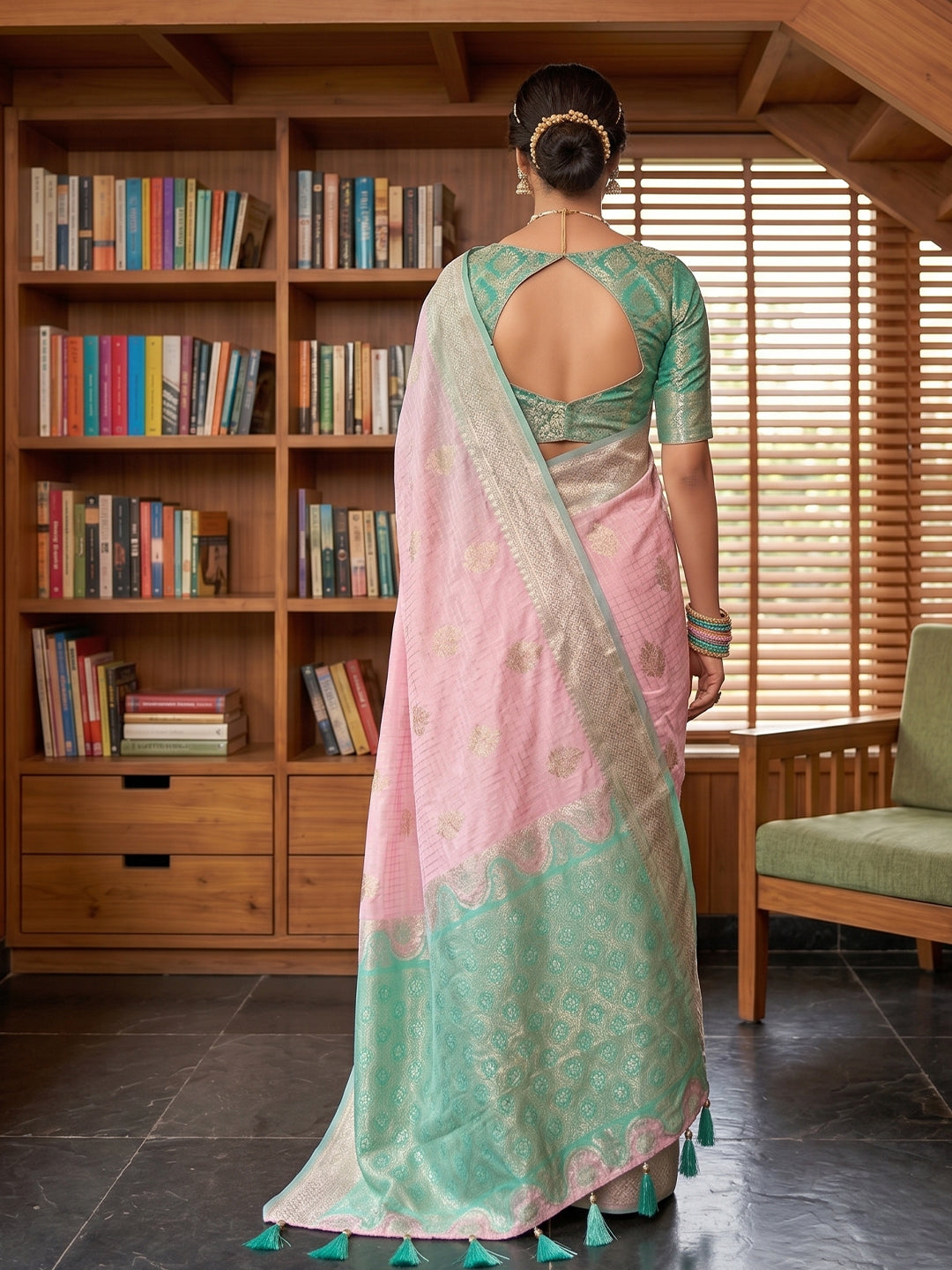 Sutriti Pink & Sky Blue Cotton Silk Saree for Women - Festive Wedding Party Wear Ethnic Saree