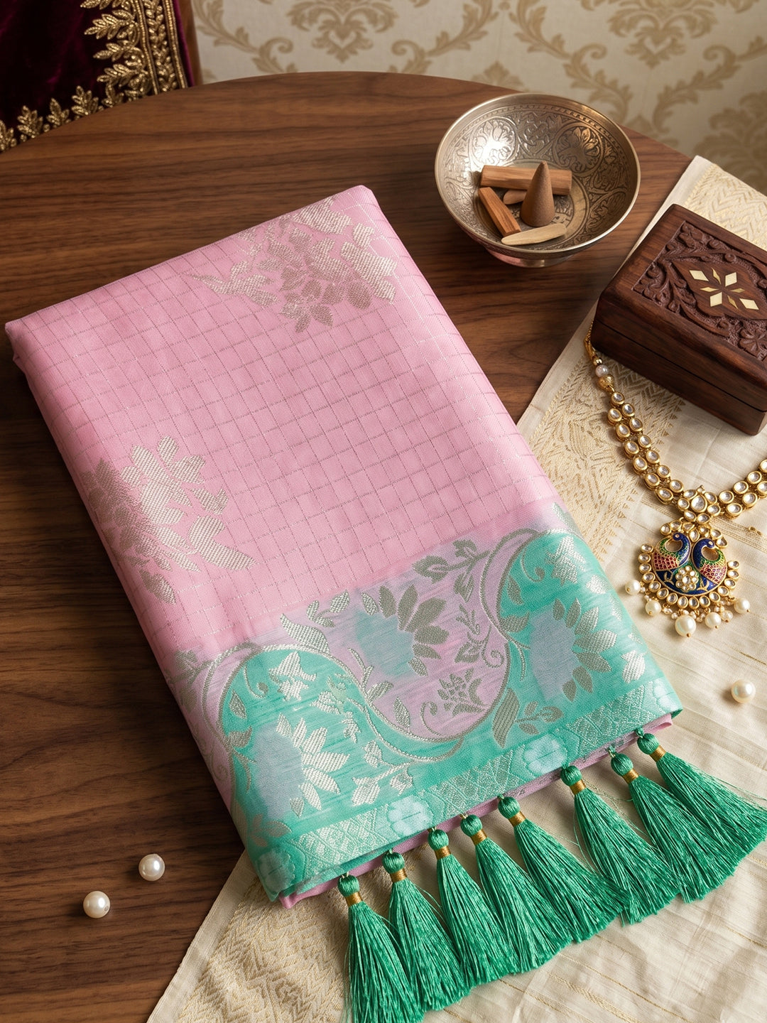 Sutriti Pink & Sky Blue Cotton Silk Saree for Women - Festive Wedding Party Wear Ethnic Saree