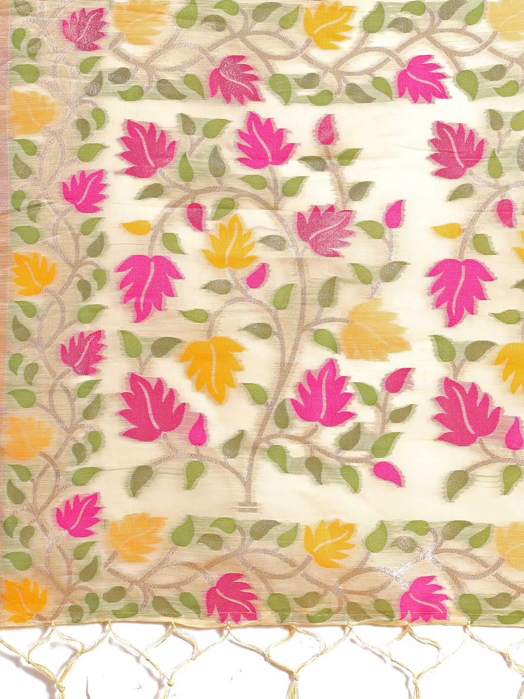 SUTRITI Multicolor Leaf Printed Saree for Women | Soft Lightweight Everyday Saree | Elegant Floral Vine Pallu & Border | Party, Office, Puja Wear | Includes Unstitched Blouse Piece(Cream)