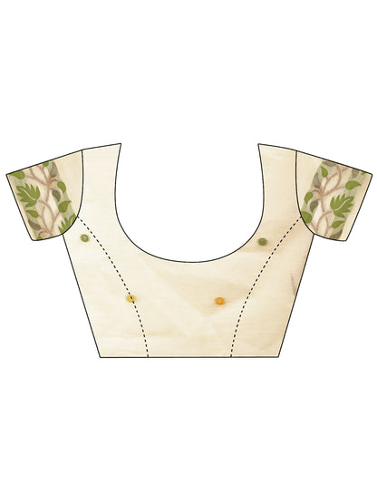 SUTRITI Multicolor Leaf Printed Saree for Women | Soft Lightweight Everyday Saree | Elegant Floral Vine Pallu & Border | Party, Office, Puja Wear | Includes Unstitched Blouse Piece(Cream)