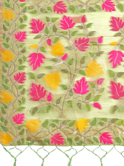 SUTRITI Multicolor Leaf Printed Saree for Women | Soft Lightweight Everyday Saree | Elegant Floral Vine Pallu & Border | Party, Office, Puja Wear | Includes Unstitched Blouse Piece(Pista Green)