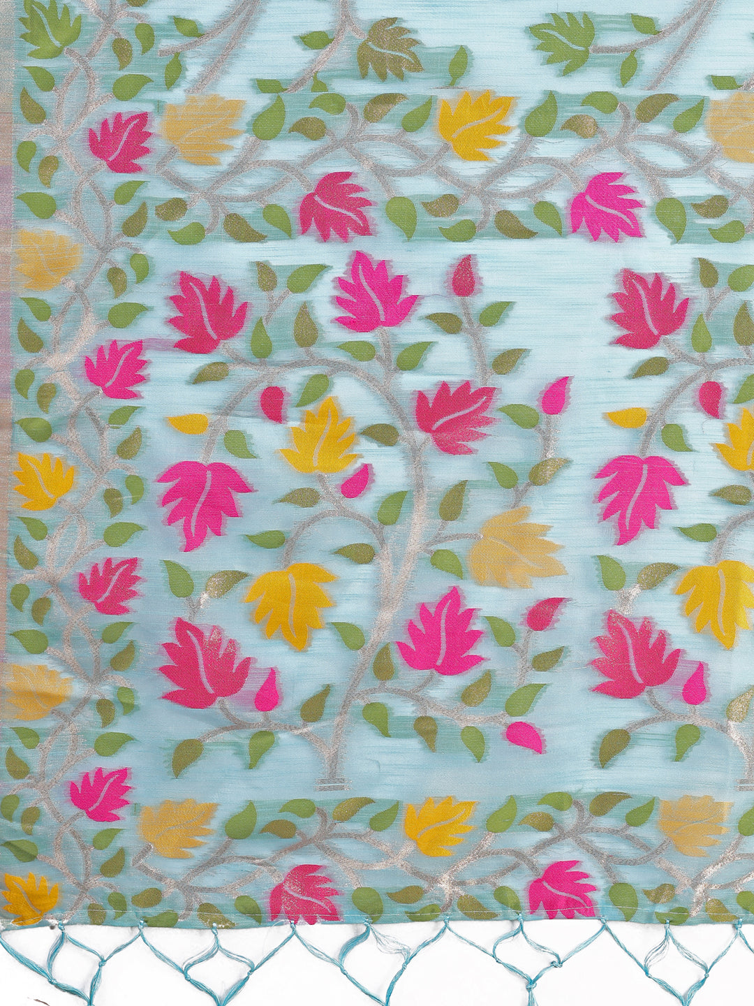 SUTRITI Multicolor Leaf Printed Saree for Women | Soft Lightweight Everyday Saree | Elegant Floral Vine Pallu & Border | Party, Office, Puja Wear | Includes Unstitched Blouse Piece(Sky Blue)