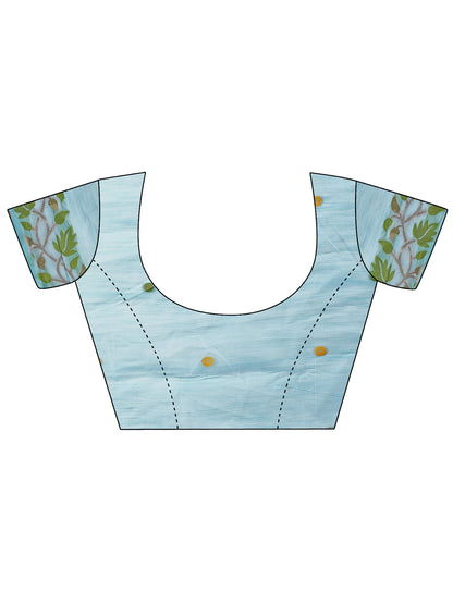 SUTRITI Multicolor Leaf Printed Saree for Women | Soft Lightweight Everyday Saree | Elegant Floral Vine Pallu & Border | Party, Office, Puja Wear | Includes Unstitched Blouse Piece(Sky Blue)